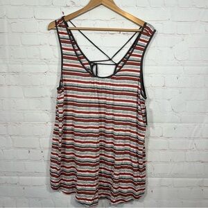 Susina Blouse Womens 2X Red Gray Striped Sleeveless Top Shirt Tie Back New